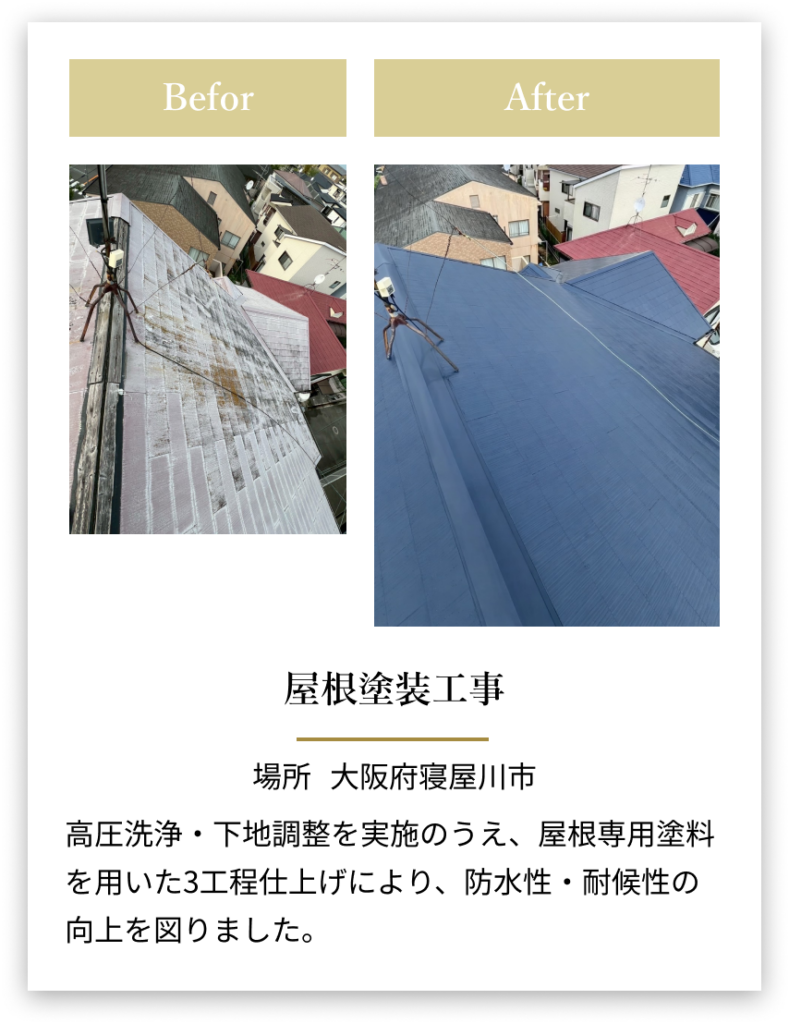 大阪府寝屋川市の屋根塗装工事のビフォーアフター